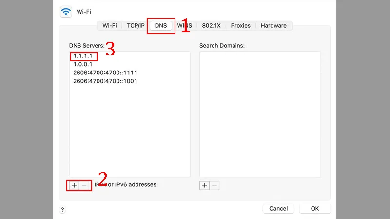 Instructions for changing DNS 1.1.1.1 on Macbook